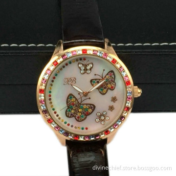 Nice CNC Inlaid Stones Fashion M.O.P Dial Lady Watch Water Resistance Wrist Watch